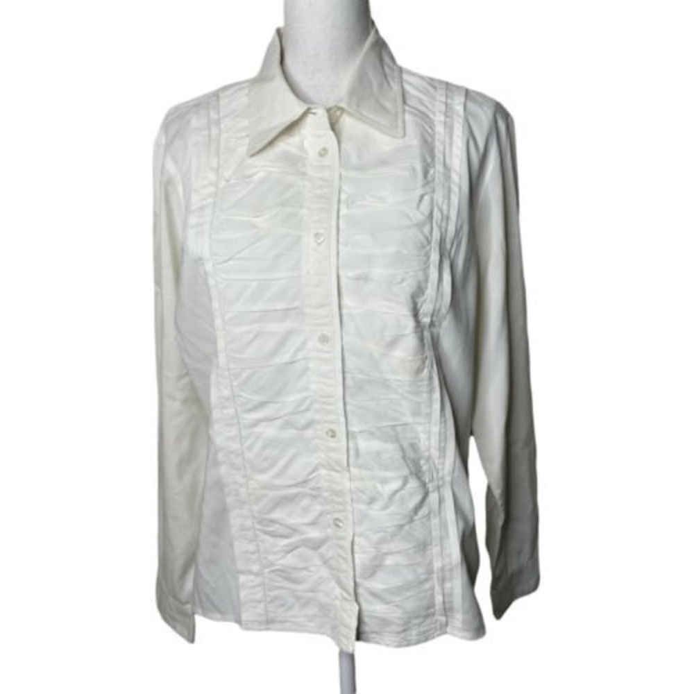 Doncaster Women's Blouse Size 14 White Long Sleeve Ruched Front Placket a18